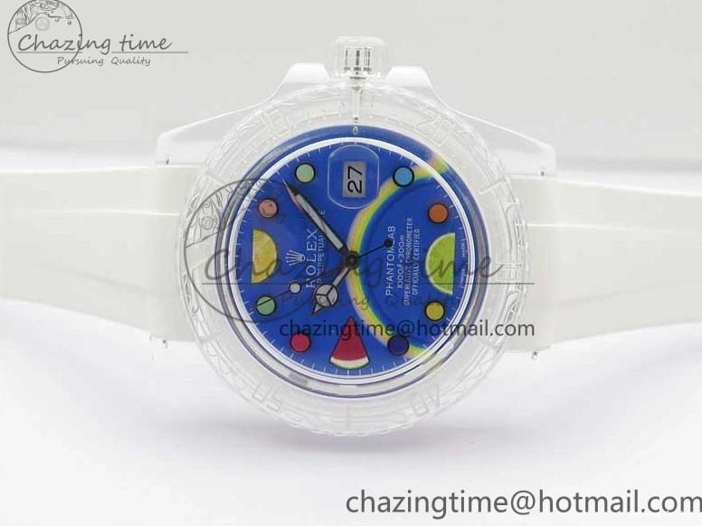 1219 Submariner Phantomlab Transparent KZF Best Edition Blue Fruit Dial on White Rubber Strap VR Classic 2563